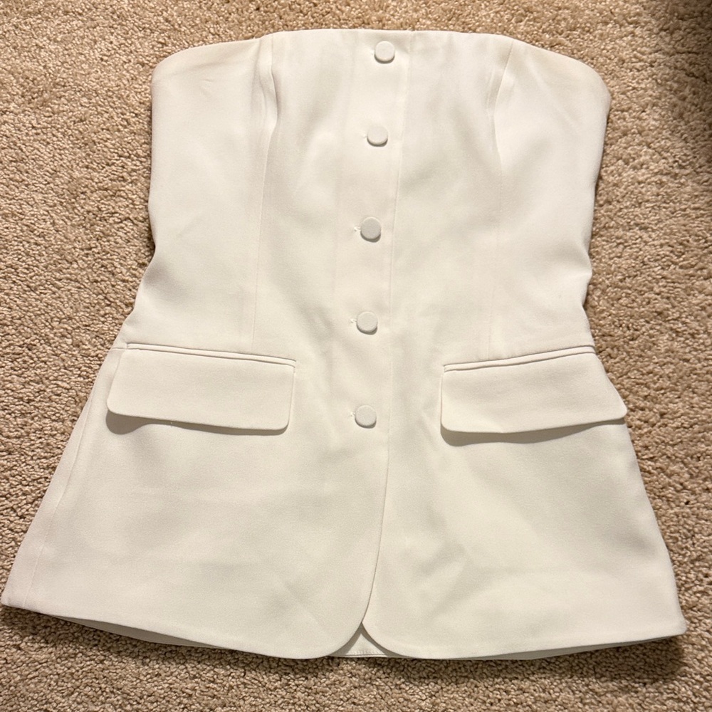 Aritzia White Strapless Button-Up Top 0